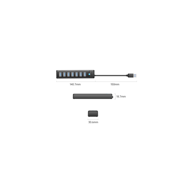 USB Hub ORICO PW7U-U3, USB 3.0, 1m, črn
