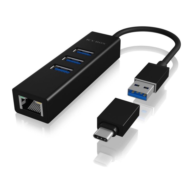IcyBox IB-HUB1419-LAN USB-A/C mrežna kartica in 4-portni HUB