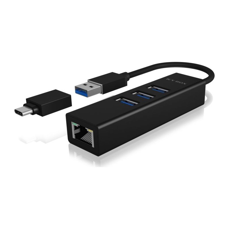 IcyBox IB-HUB1419-LAN USB-A/C mrežna kartica in 4-portni HUB