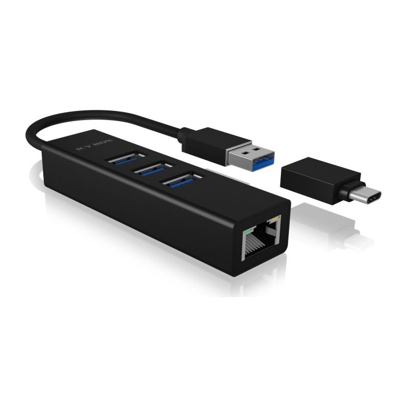 IcyBox IB-HUB1419-LAN USB-A/C mrežna kartica in 4-portni HUB