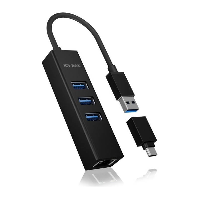 IcyBox IB-HUB1419-LAN USB-A/C mrežna kartica in 4-portni HUB