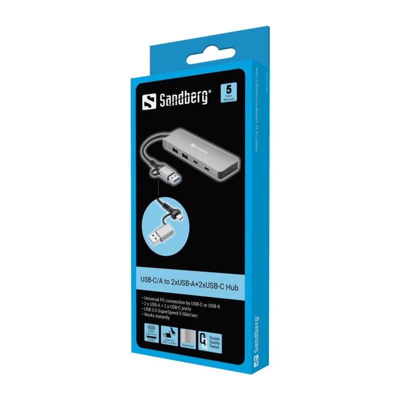 Hub Sandberg 136-64, 4-portni, USB-C/A