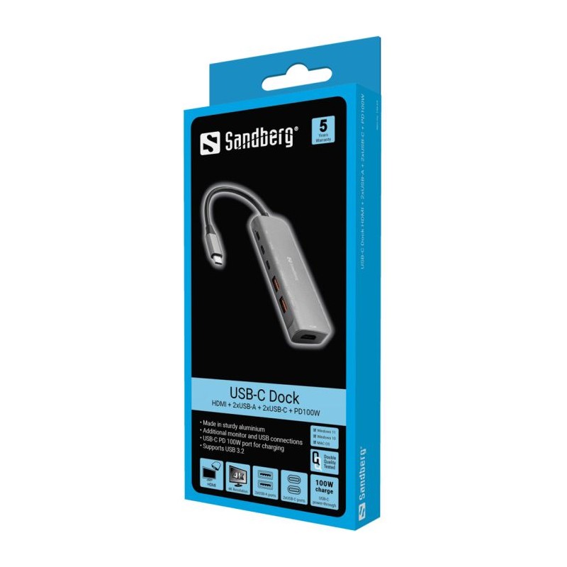 Priklopna postaja Sandberg 136-65, 6-v-1, USB-C