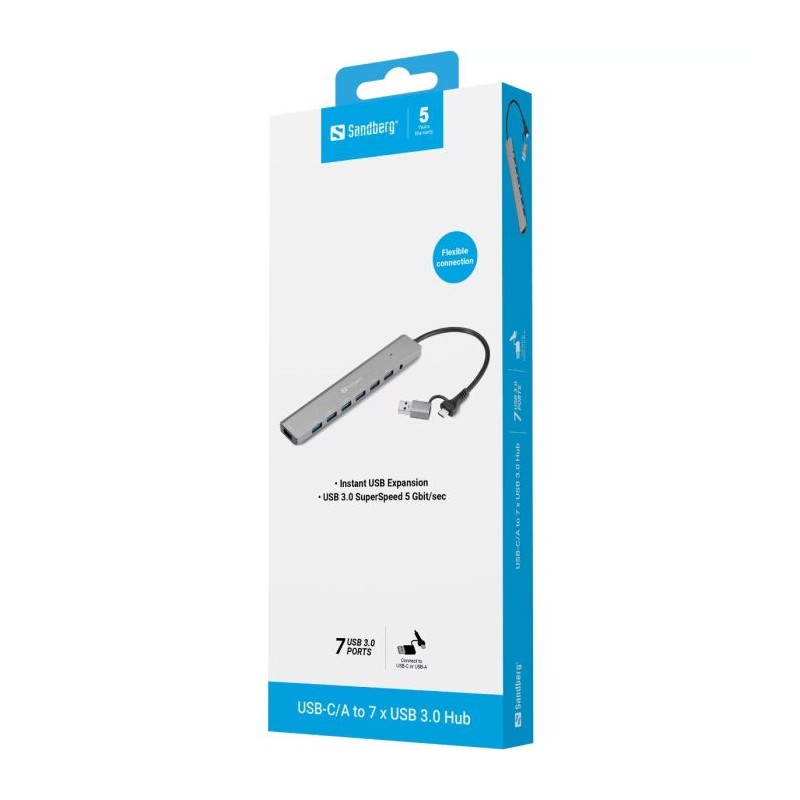 Hub Sandberg 136-66, 7-port, USB-C/A