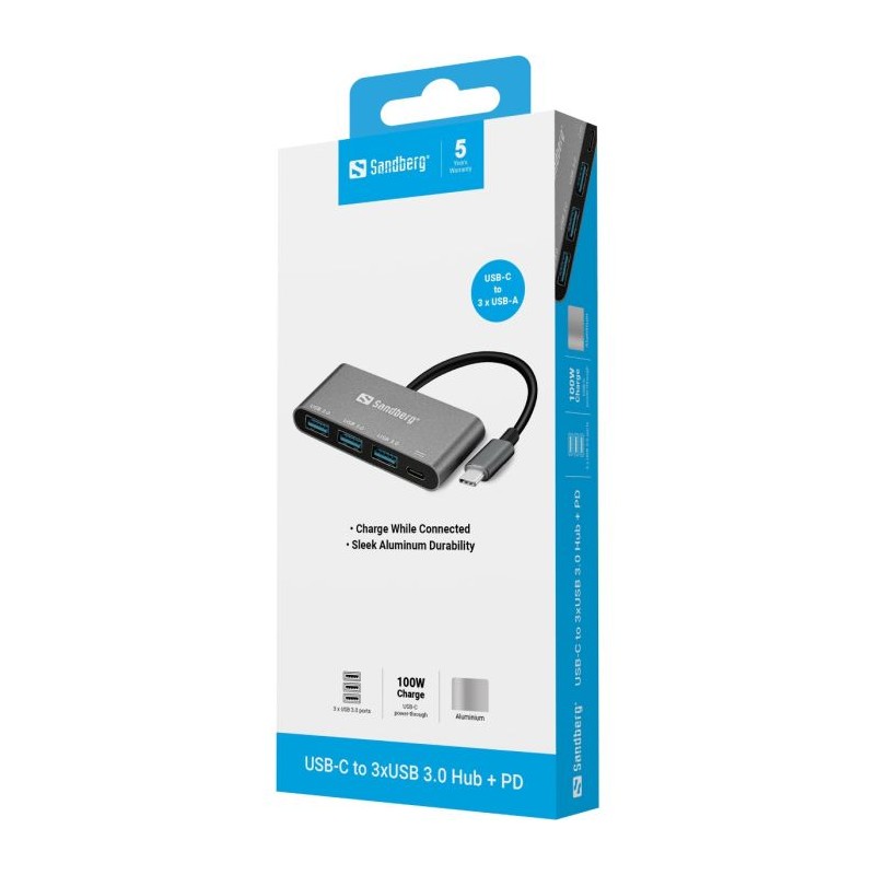 Hub Sandberg USB-C, 3x USB 3.0