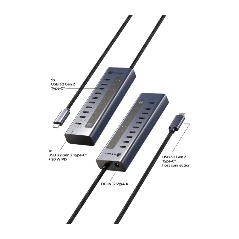 Hub IcyBox IB-HUB1450-C31, 10-portni, USB-C 3.2