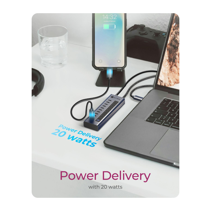 Hub IcyBox IB-HUB1450-C31, 10-portni, USB-C 3.2