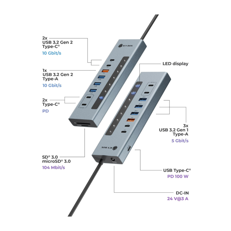 Hub IcyBox IB-HUB1742CR-C2PD, 11-v-1,  USB-C