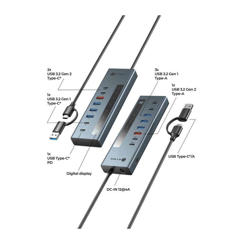 Hub IcyBox IB-HUB1743-CPD, 9-v-1, USB-C/A