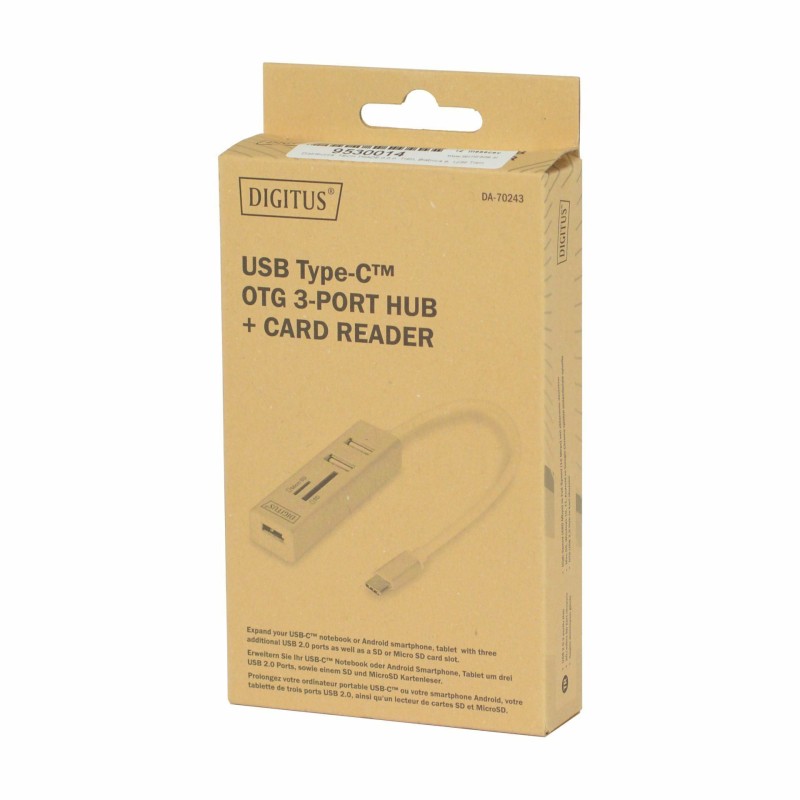 USB Hub Digitus DA-70243, USB-A 2.0 + Tip-C + čitalec kartic