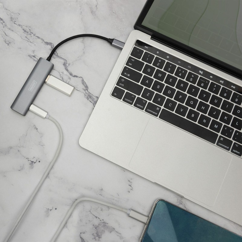 USB Hub Digitus 2xUSB-A + 2x USB-C, siv
