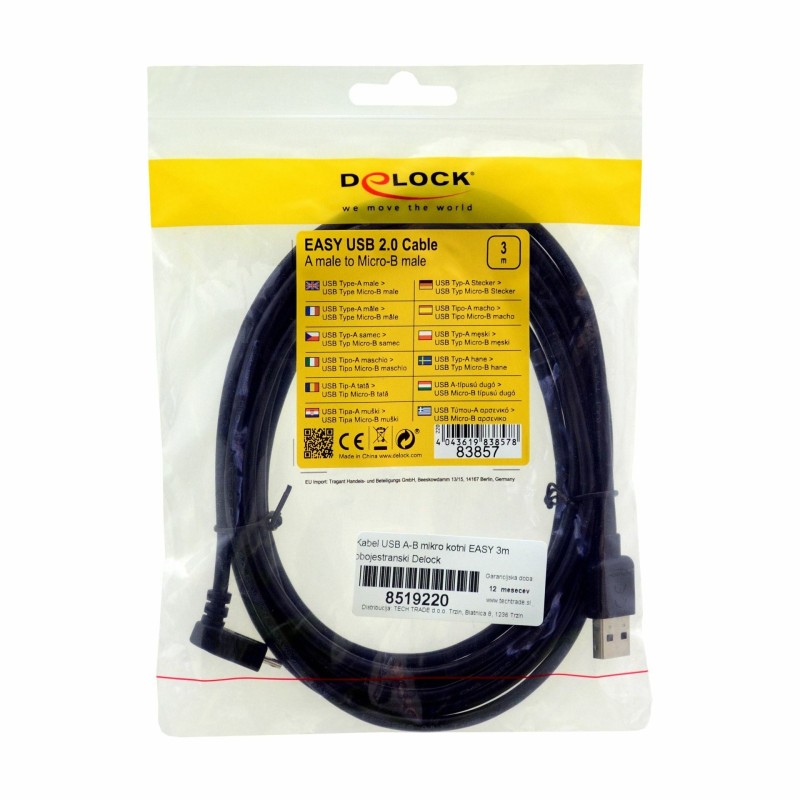 Kabel USB A-B mikro kotni EASY 3m obojestranski Delock