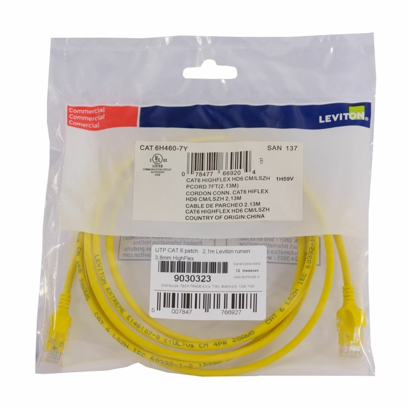UTP CAT.6 patch   2,1m Leviton rumen 3,8mm HighFlex
