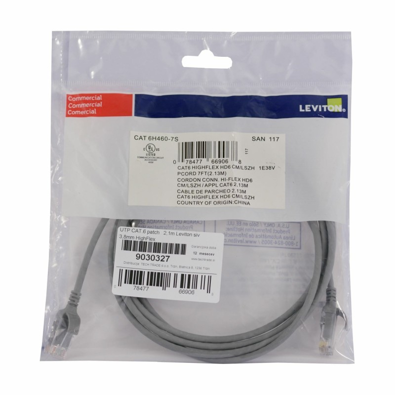 UTP CAT.6 patch   2,1m Leviton siv 3,8mm HighFlex
