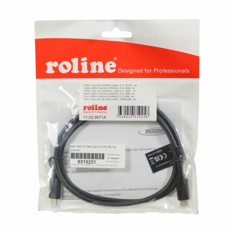Kabel 3.2 Gen 2x2 C-C PD 5A 1m Roline črn 8519251