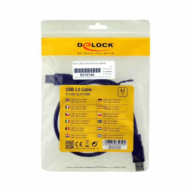 Kabel USB 3.0 A-A 0,5m črn Delock 8519140