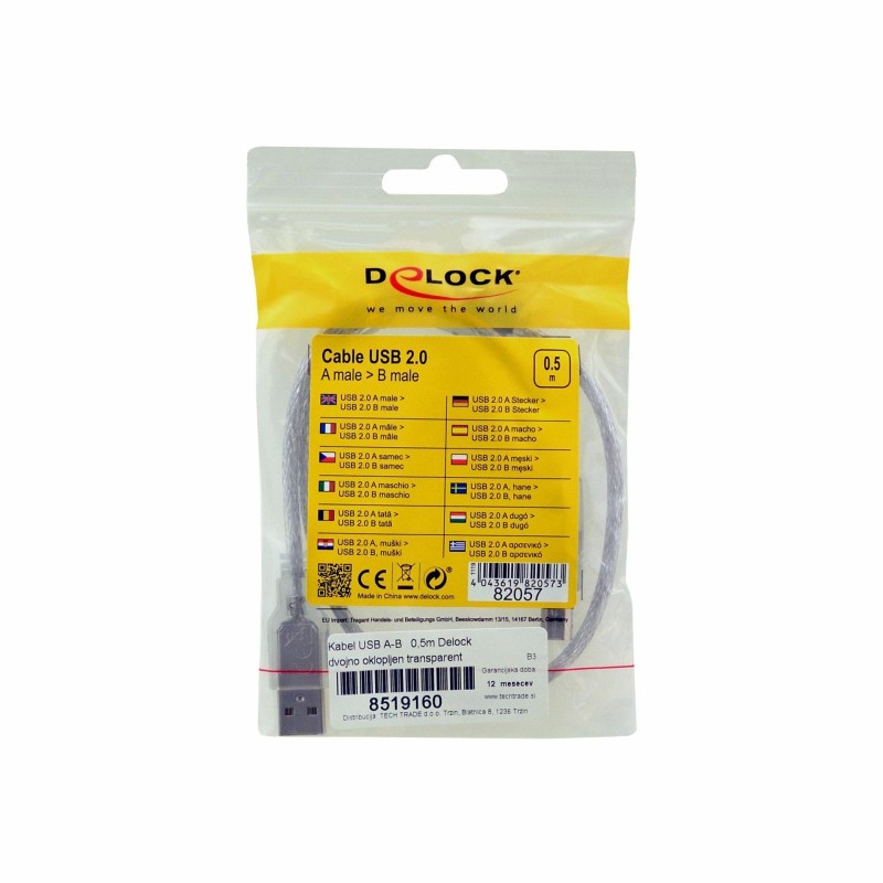 Kabel USB A-B   0,5m Delock dvojno oklopljen transparent 8519160