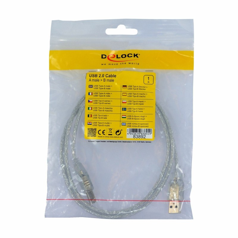 Kabel USB A-B   1m Delock dvojno oklopljen transparent 8519129