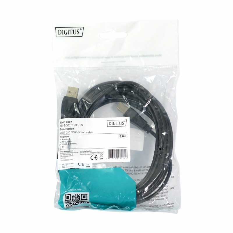 Kabel USB A-B  5m Digitus dvojno oklopljen črn 8519176