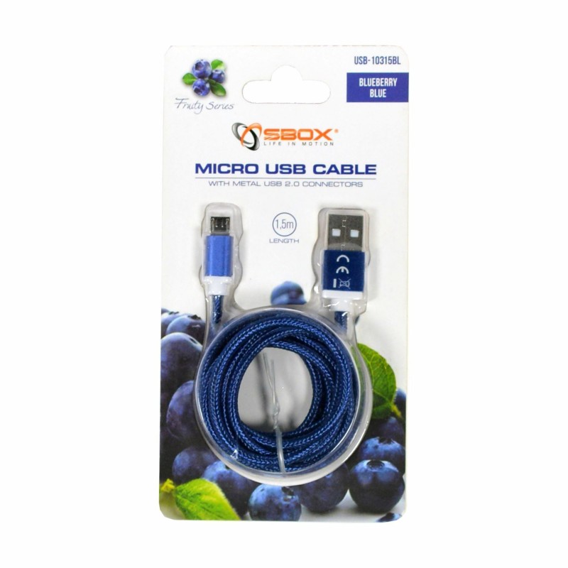 Kabel USB A-B mikro 1,5m SBOX bombažna zaščita, moder 8519118