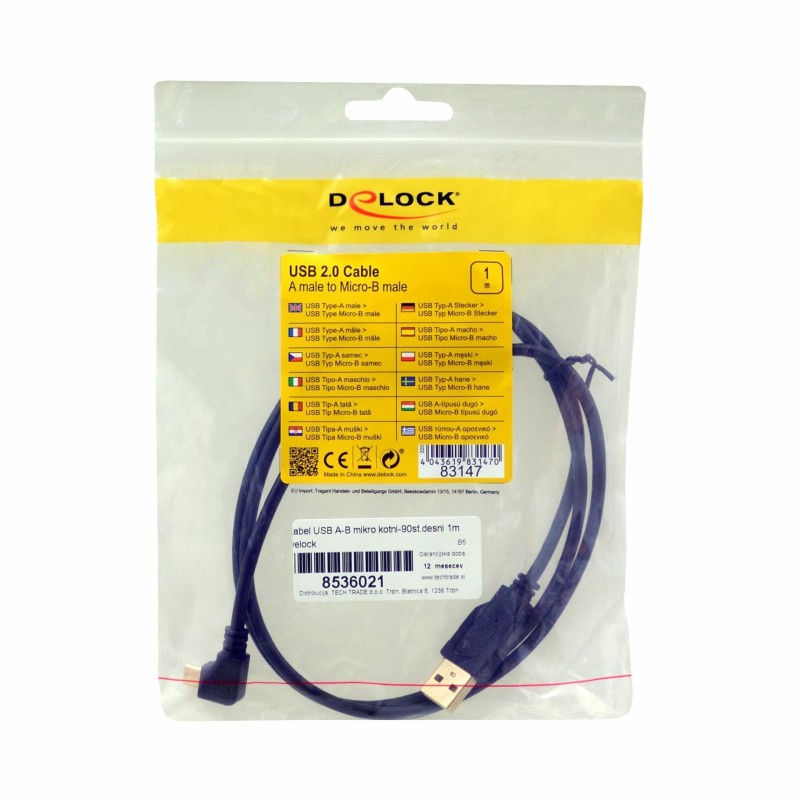 Kabel USB A-B mikro kotni-90st.desni 1m Delock 8536021