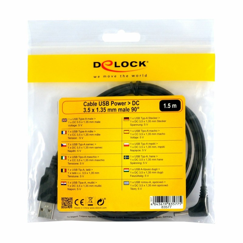 Kabel USB M – napajalni M DC 3,5 fi x 1,35mm kotni 1,5m Delock 8519163