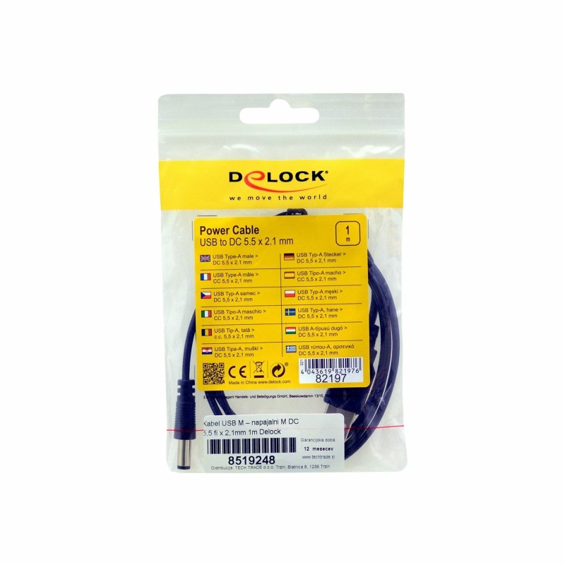 Kabel USB M – napajalni M DC 5,5 fi x 2,1mm 1m Delock 8519248