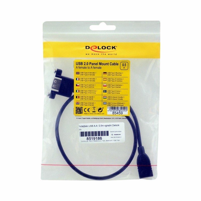Podaljšek USB A-A  0,5m vgradni Delock črn 8519186