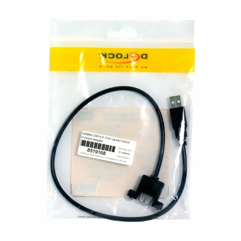 Podaljšek USB A-A  0,5m vgradni Delock črn dvojno oklopljen 8519168