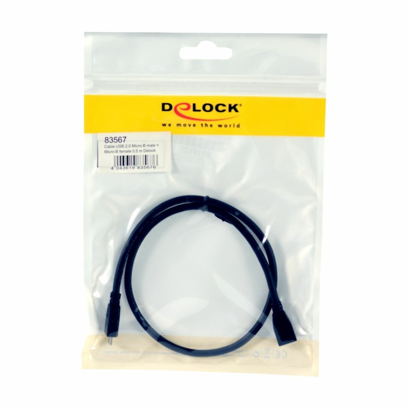 Podaljšek USB Mikro B-m - Mikro B-ž 0,5m črn Delock 8519128