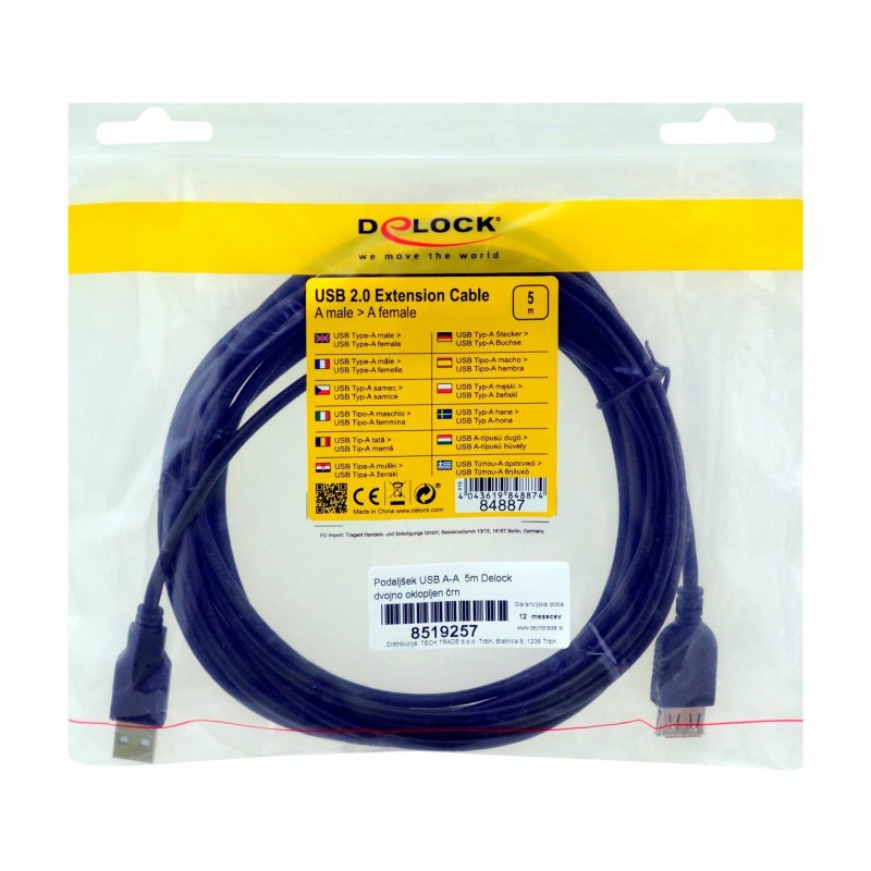 Kabel USB A-A  5m Delock dvojno oklopljen črn 8519257