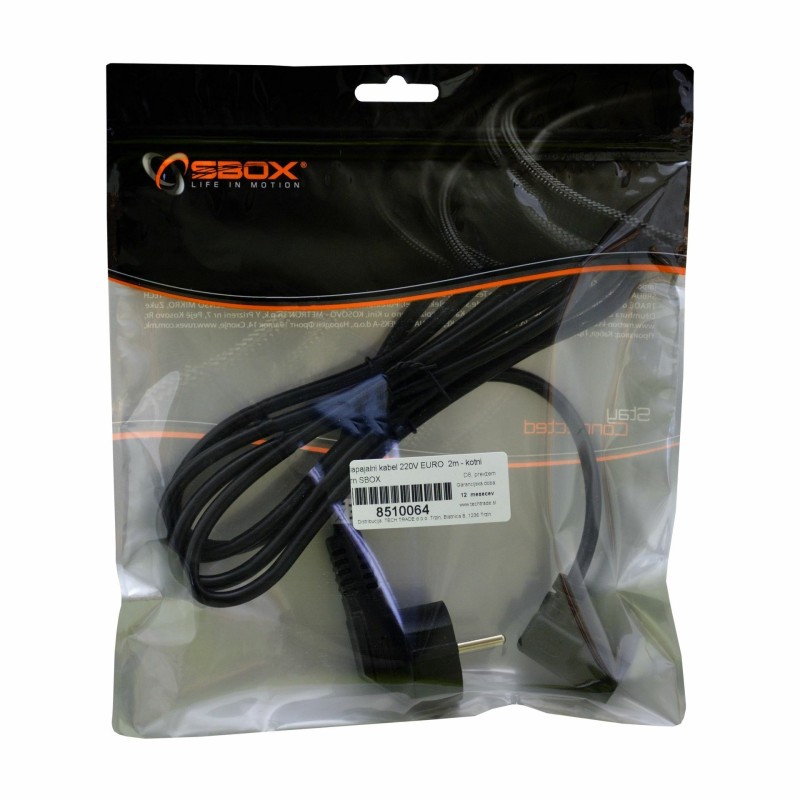 Napajalni kabel 220V EURO 2m - kotni črn SBOX
