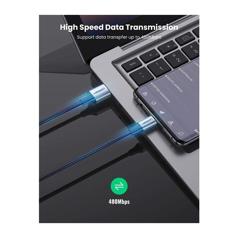 UGREEN USB 2.0 A na USB-C kabel 0.25m (črn)