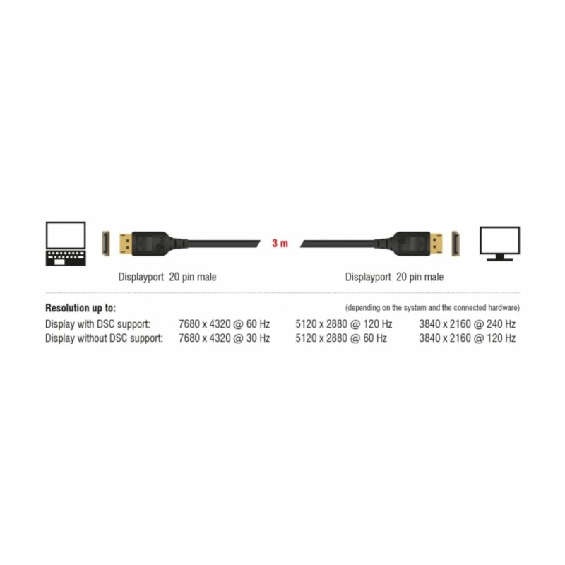 Kabel DisplayPort 3m 8K 60Hz Delock črn