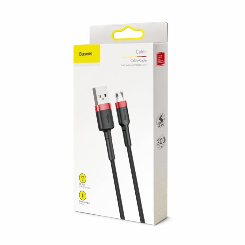 Kabel USB A-B mikro 3m 2A Cafule rdeč+črn Baseus 8519264