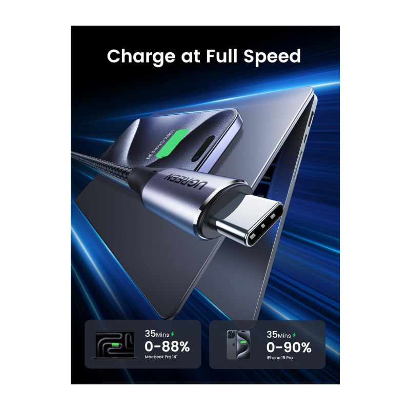 Kabel UGREEN UGRTI-80150 USB-C 3.1 M/M Gen2, 100W, 1m, črn