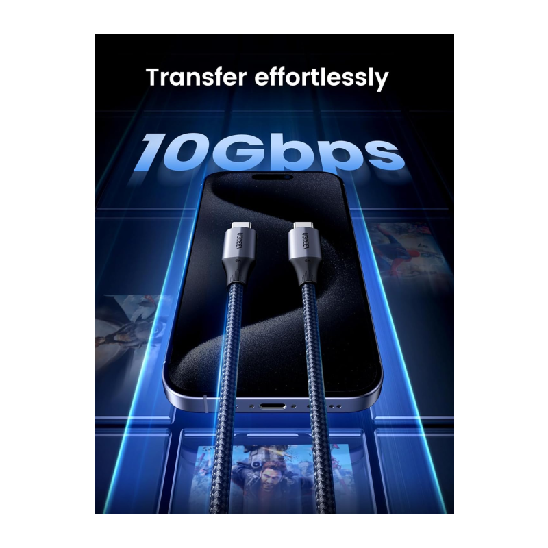 Kabel UGREEN UGRTI-80150 USB-C 3.1 M/M Gen2, 100W, 1m, črn