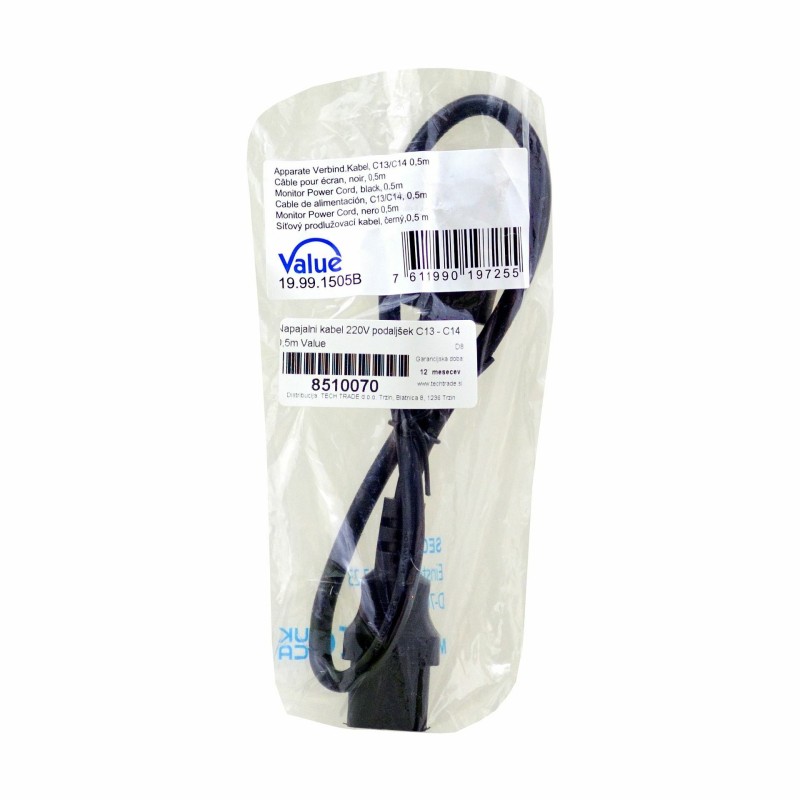 Napajalni kabel 220V podaljšek C13 - C14 0,5m Value