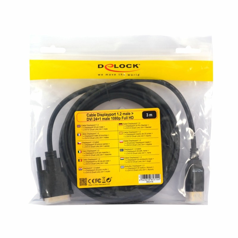DisplayPort - DVI kabel 3m 4K 30Hz pasivni Delock 8531072
