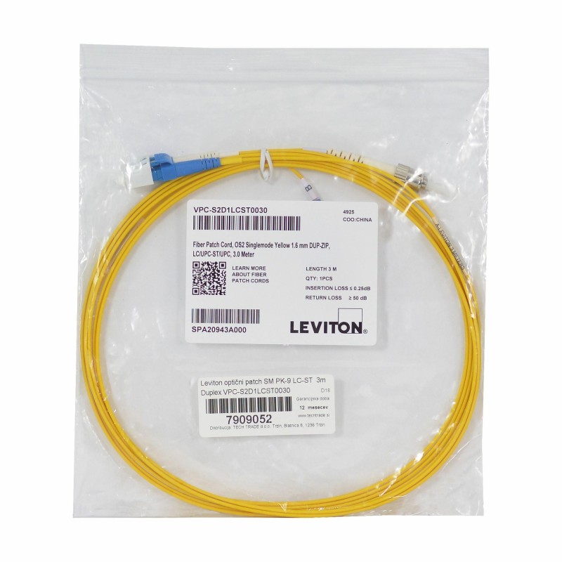 Optični patch SM PK-9 LC-ST 3m Duplex Leviton 7909052