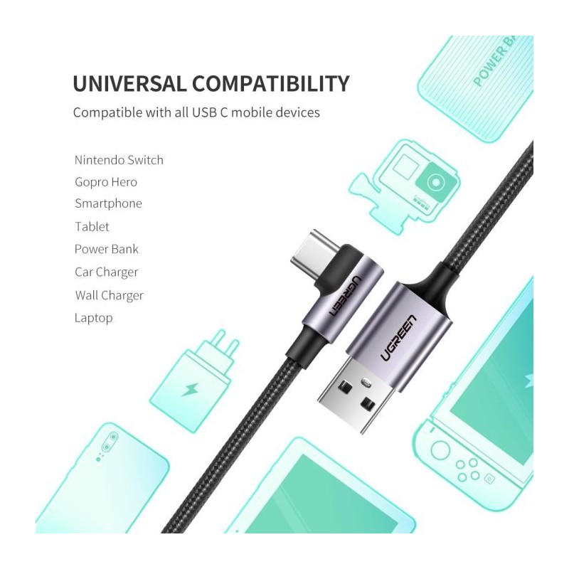 Ugreen USB A 2.0 na USB-C kotni kabel 1m