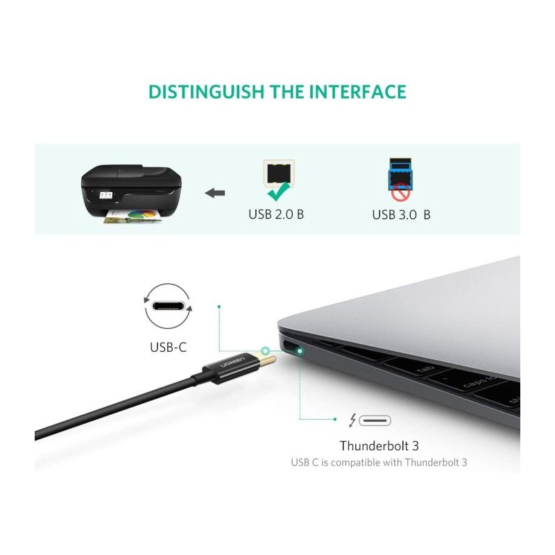 Heated USB-C (M) 2.0 to USB-B (M) 2m printer cable