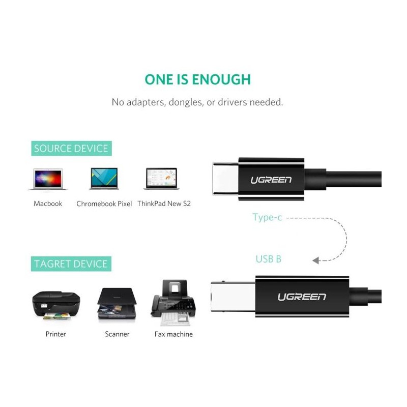 Heated USB-C (M) 2.0 to USB-B (M) 2m printer cable