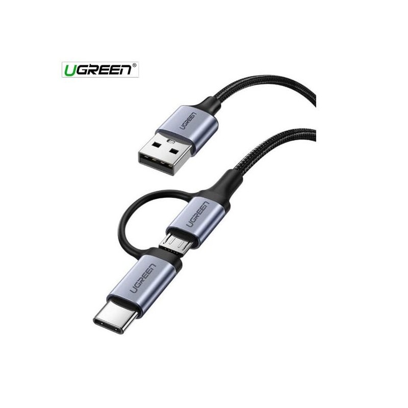 Ugreen USB-A na Micro USB + USB-C kabel pleten 1m