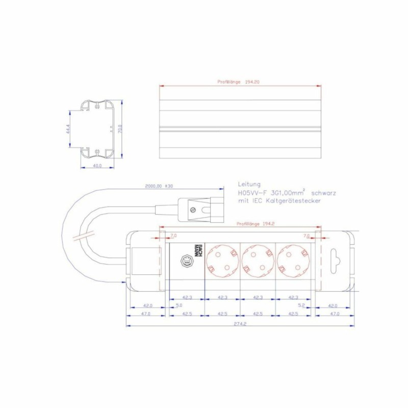 Razdelilec z varovalko 3 X 220V UPS Bachmann