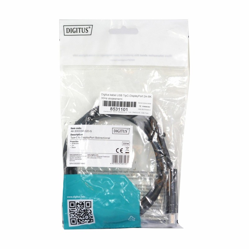 Kabel USB Tip C - DisplayPort 2m 8K 30Hz obojesmerni Digitus 8531101