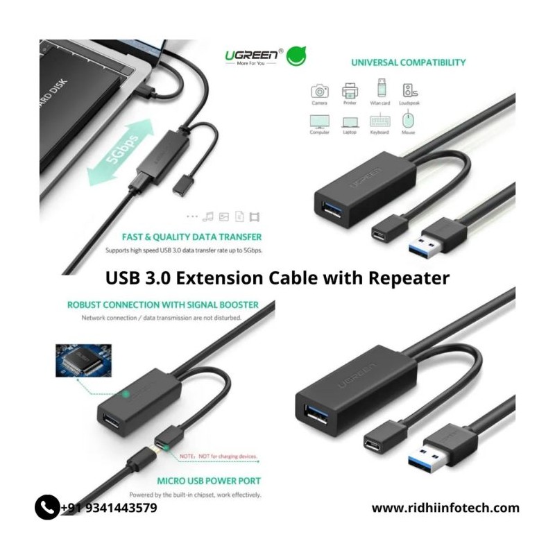 Ugreen USB podaljšek z možnostjo napajanja, 10M