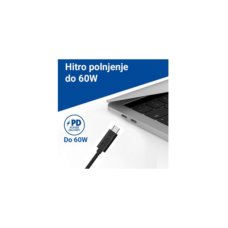 Kabel USB-C v USB-C, USB 3.2 Gen1, 10Gbps, 60W, 4K @ 60Hz, 1m, črn, Ewent,
