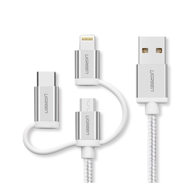 Kabel Ugreen USB 2.0 na Micro USB+Lightning+Type C (3 v 1) 1.5m