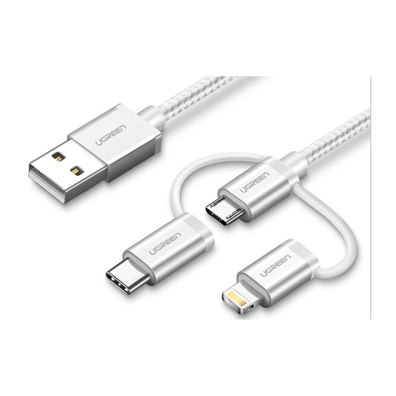 Kabel Ugreen USB 2.0 na Micro USB+Lightning+Type C (3 v 1) 1.5m